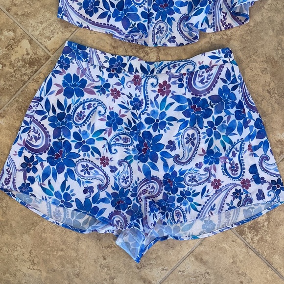 SHOW ME YOUR MUMU Set Blue & Purple Floral Heidi Top + Shorts Women’s Small - Picture 3 of 7